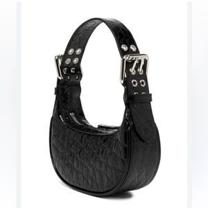 NEW By Far Soho Circular Mini Shoulder Bag Black crocodile purse silver Y2K $570